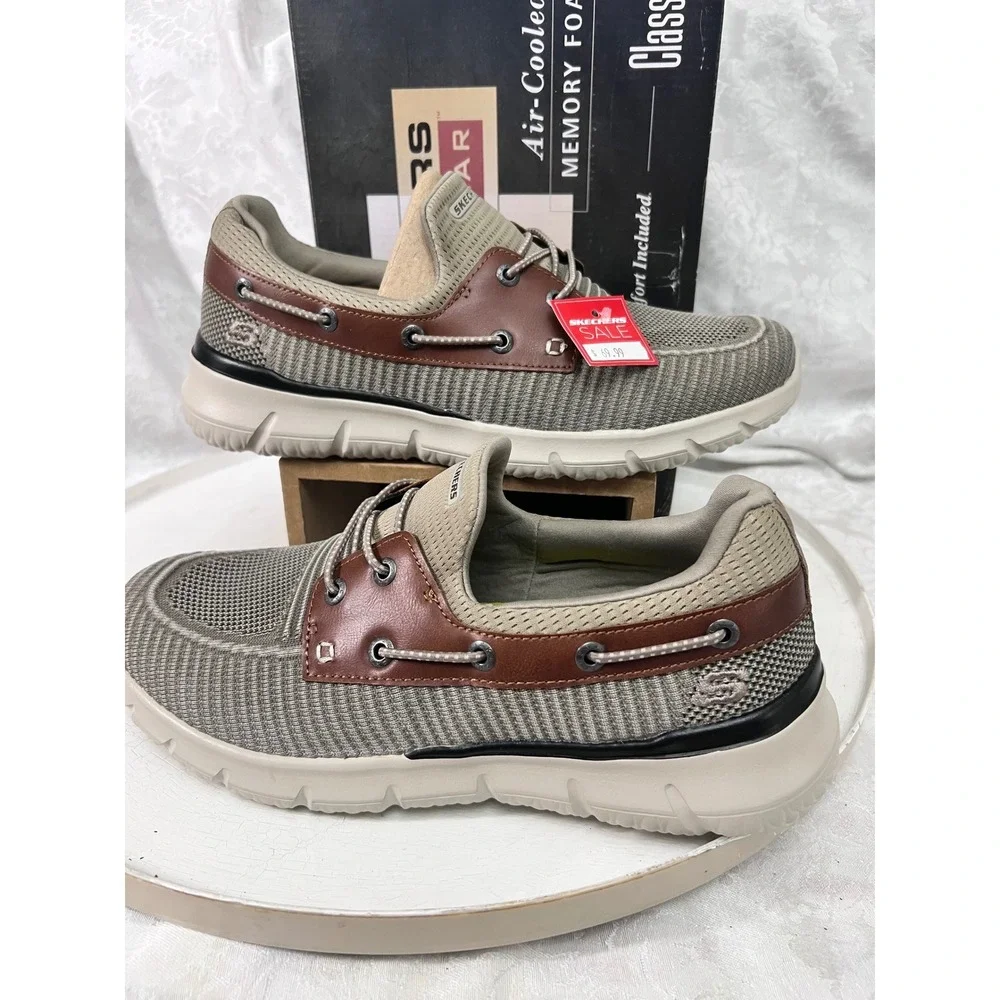 Skechers Del Retto Clean Slate Taupe Wide Fit Boat Shoes 210237W Mens 9 NIB